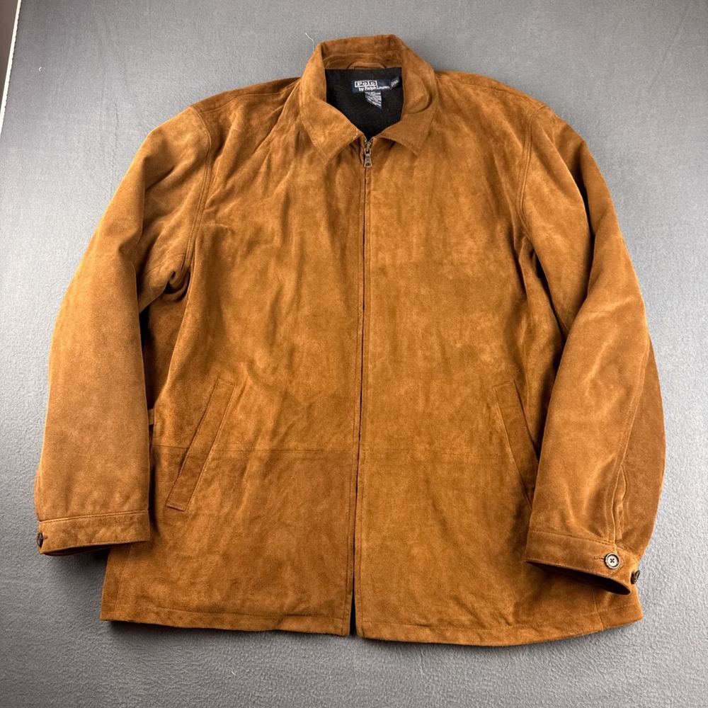 Vintage Polo Ralph Lauren Leather Jacket Mens XL Leather Suede Wool Lined Buckle